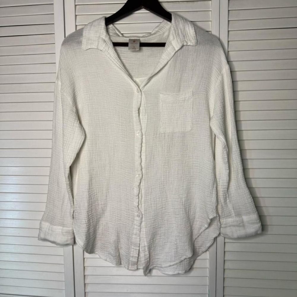 Shade & Shore Gauze Swim Cover Up Shirtdress White Women's M Beach Shirt